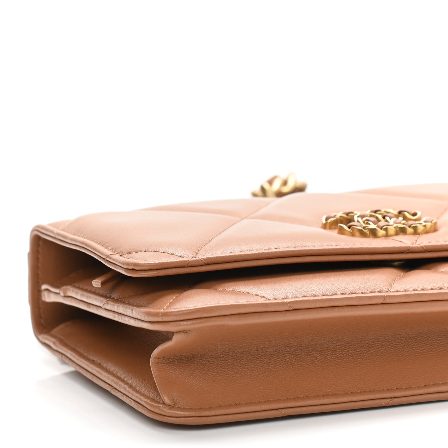 Lambskin Quilted Chanel 19 Wallet On Chain WOC Brown