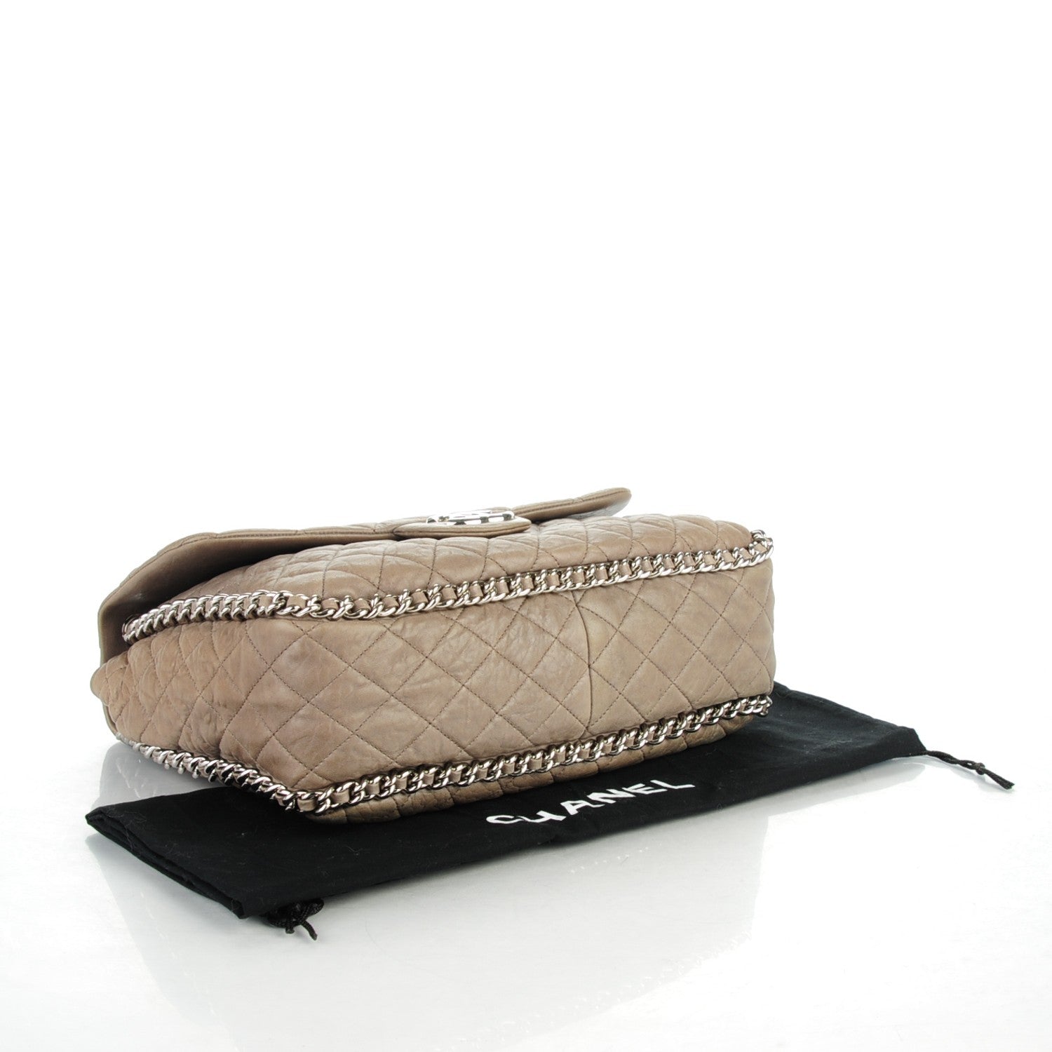 Chanel Washed Lambskin Quilted Chain Around Maxi Flap Taupe 4 of 7