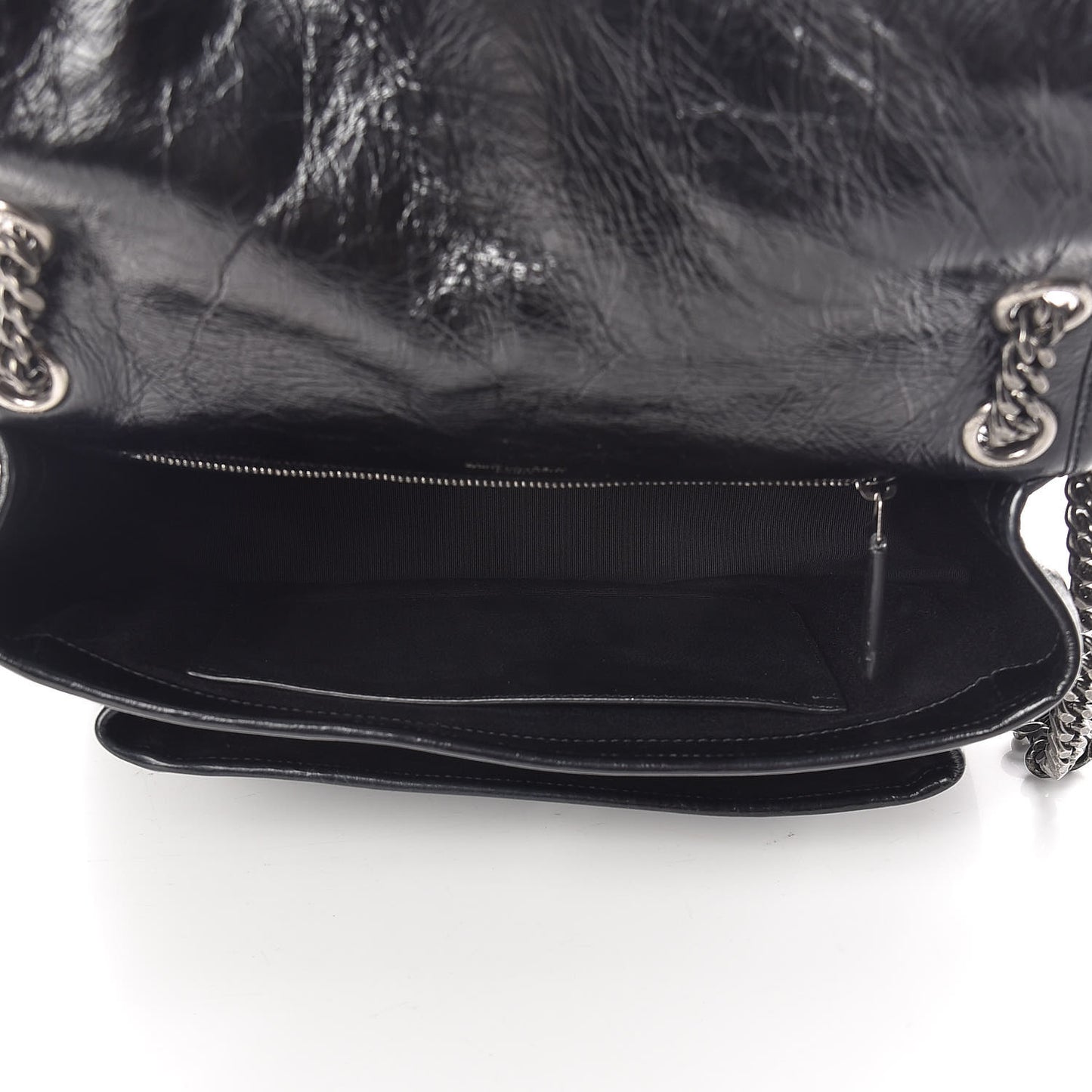 Crinkled Calfskin Matelasse Monogram Medium Niki Chain Satchel Black