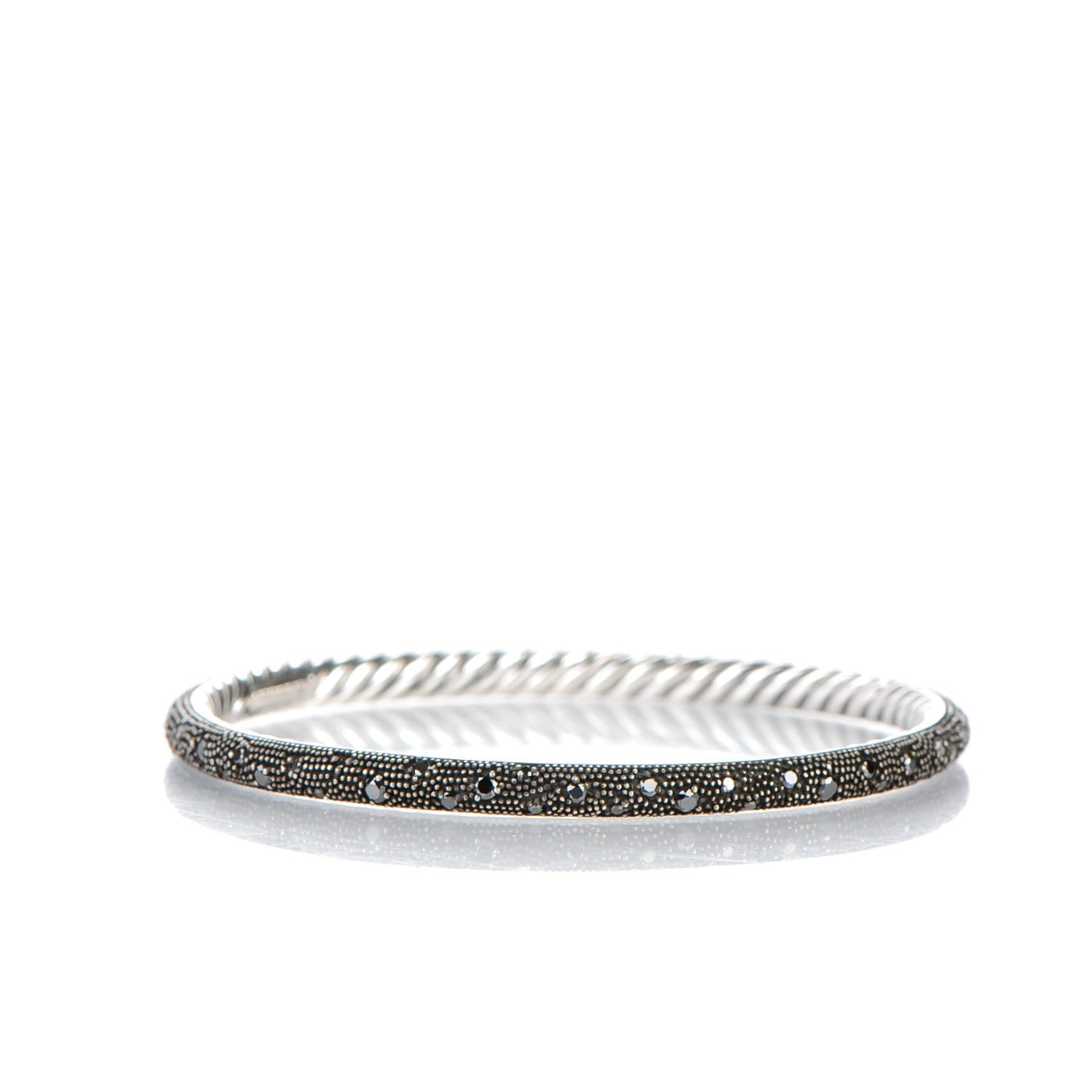 David Yurman Sterling Silver Black Diamond 4mm Midnight Melange Bangle Bracelet 3 of 4
