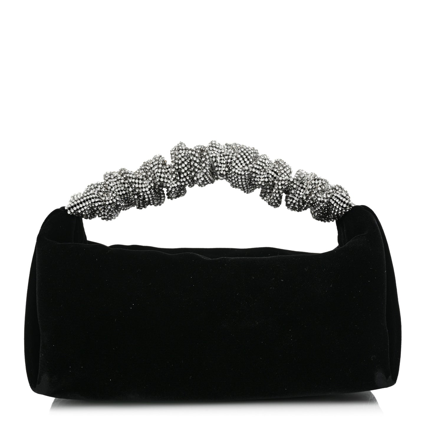 Velvet Crystal Rhinestone Mini Scrunchie Bag Black Silver