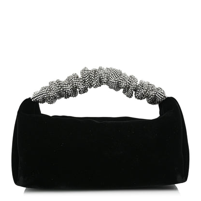 Alexander Wang Velvet Crystal Rhinestone Mini Scrunchie Bag Black Silver 1 of 9