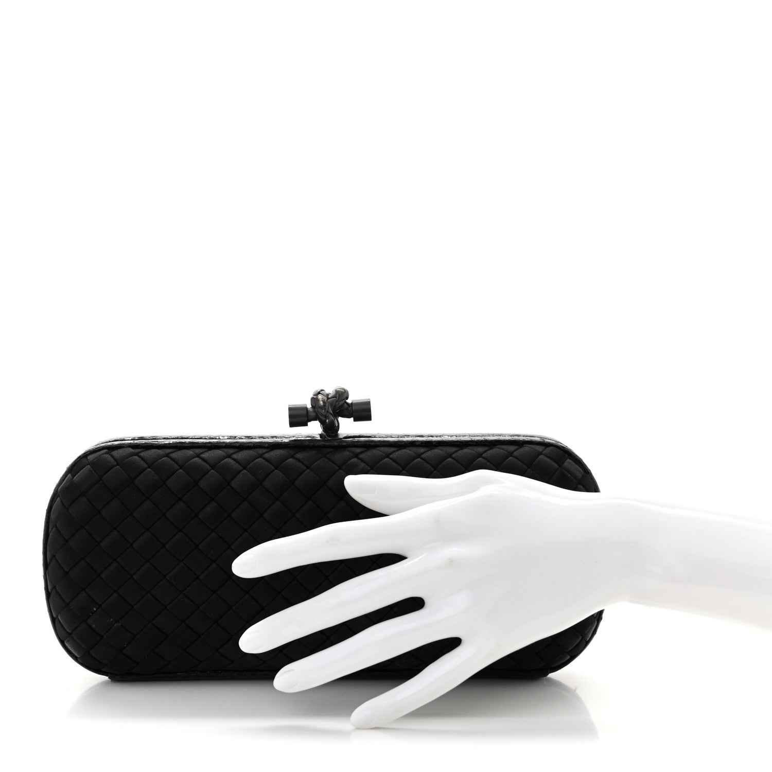 Bottega Veneta Satin Ayers Intreccio Impero Stretch Knot Clutch Black 2 of 10