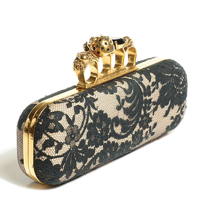 Alexander McQueen Lace Knuckle Duster Clutch Black Beige 3 of 8