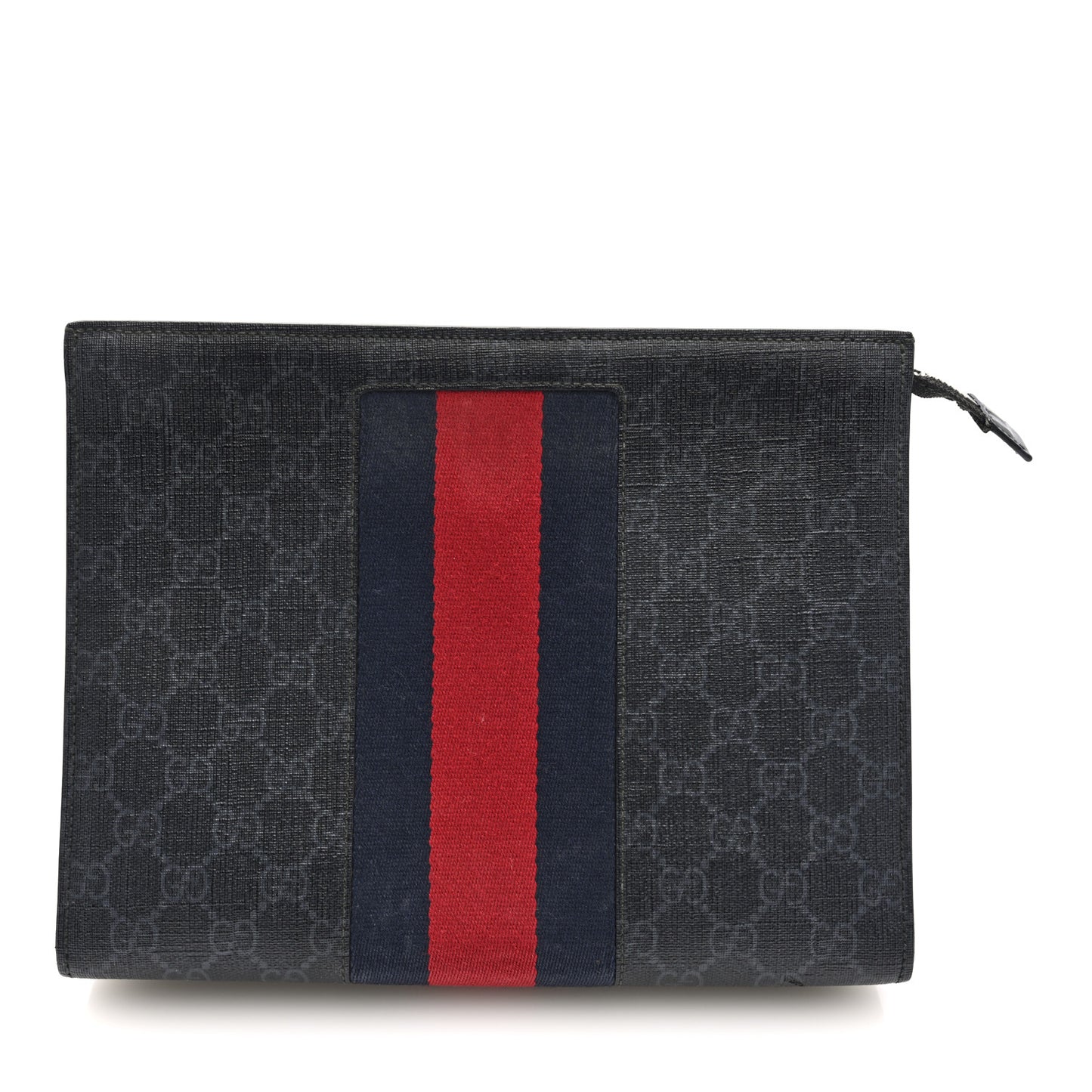 GG Supreme Monogram Selleria Calfskin Web New Web Cosmetic Case Black