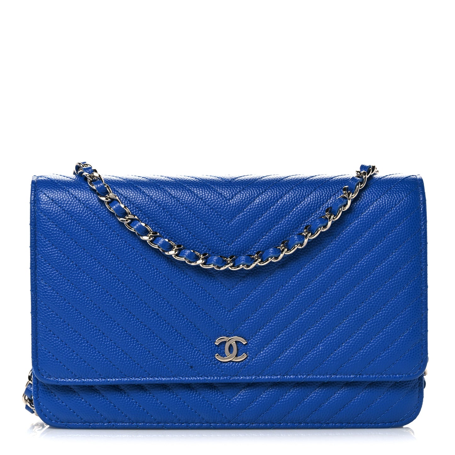 Caviar Chevron Quilted Wallet On Chain WOC Blue