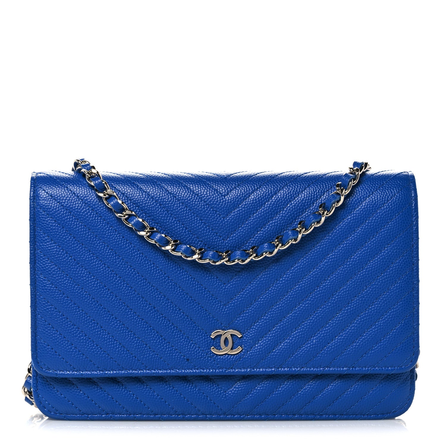 Chanel Caviar Chevron Quilted Wallet On Chain WOC Blue 1 of 10