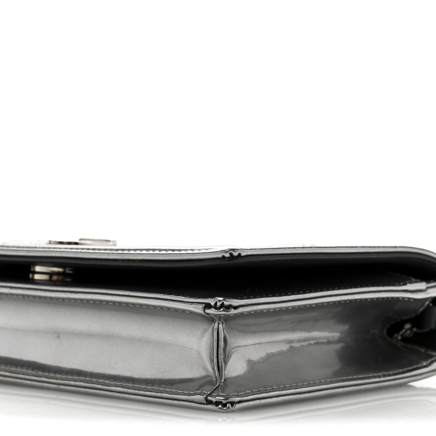 Christian Dior Metallic Patent Micro-Cannage Diorama Wallet on Chain Pouch Silver 11 of 15