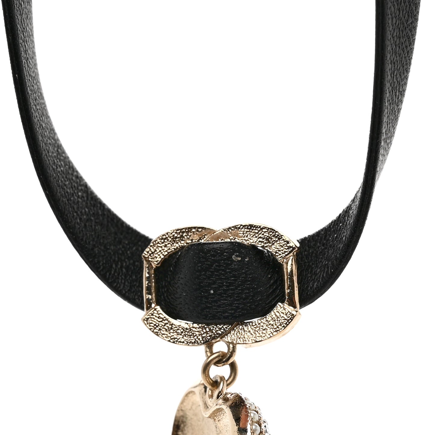 Lambskin Crystal CC Heart Choker Gold Black