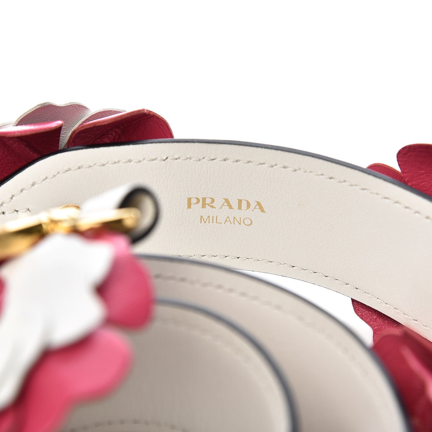 Prada Calfskin Flower Shoulder Strap Pink White 3 of 3