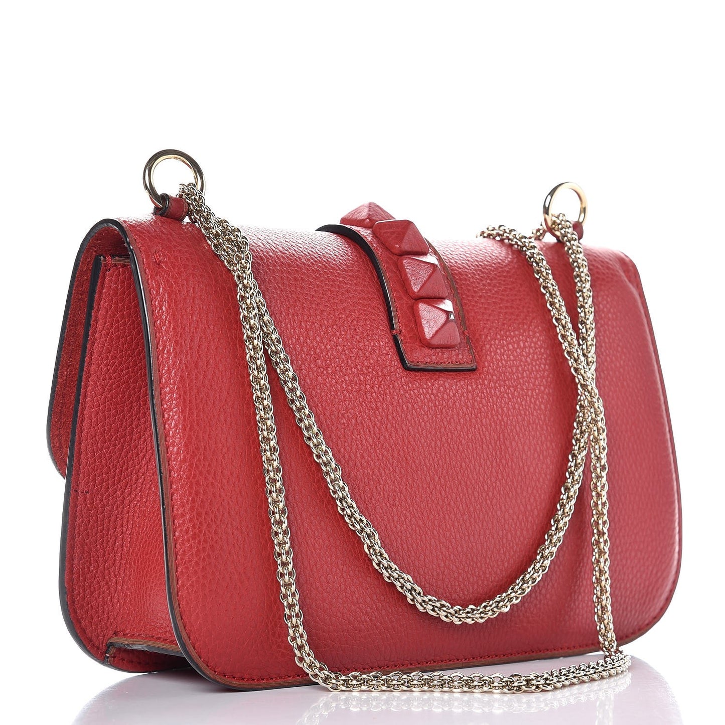 Pebbled Calfskin Medium Glam Lock Rockstud Flap Red