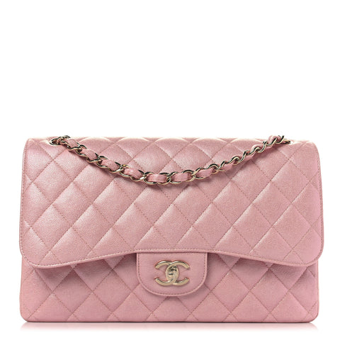 Iridescent Caviar Quilted Jumbo Double Flap Rose Pink