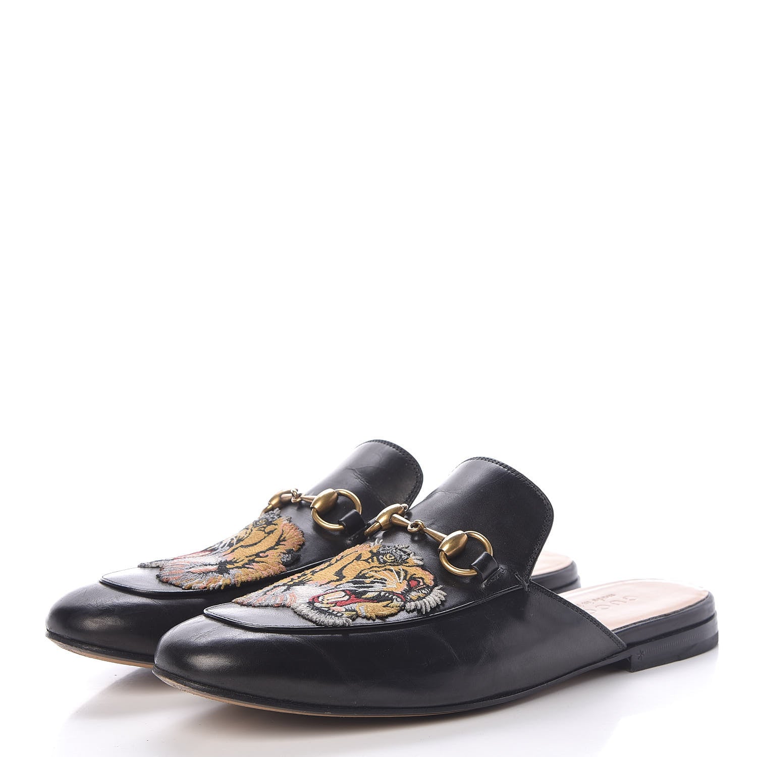 Gucci Calfskin Tiger Embroidered Mens Princetown Slippers 7 Black 3 of 19