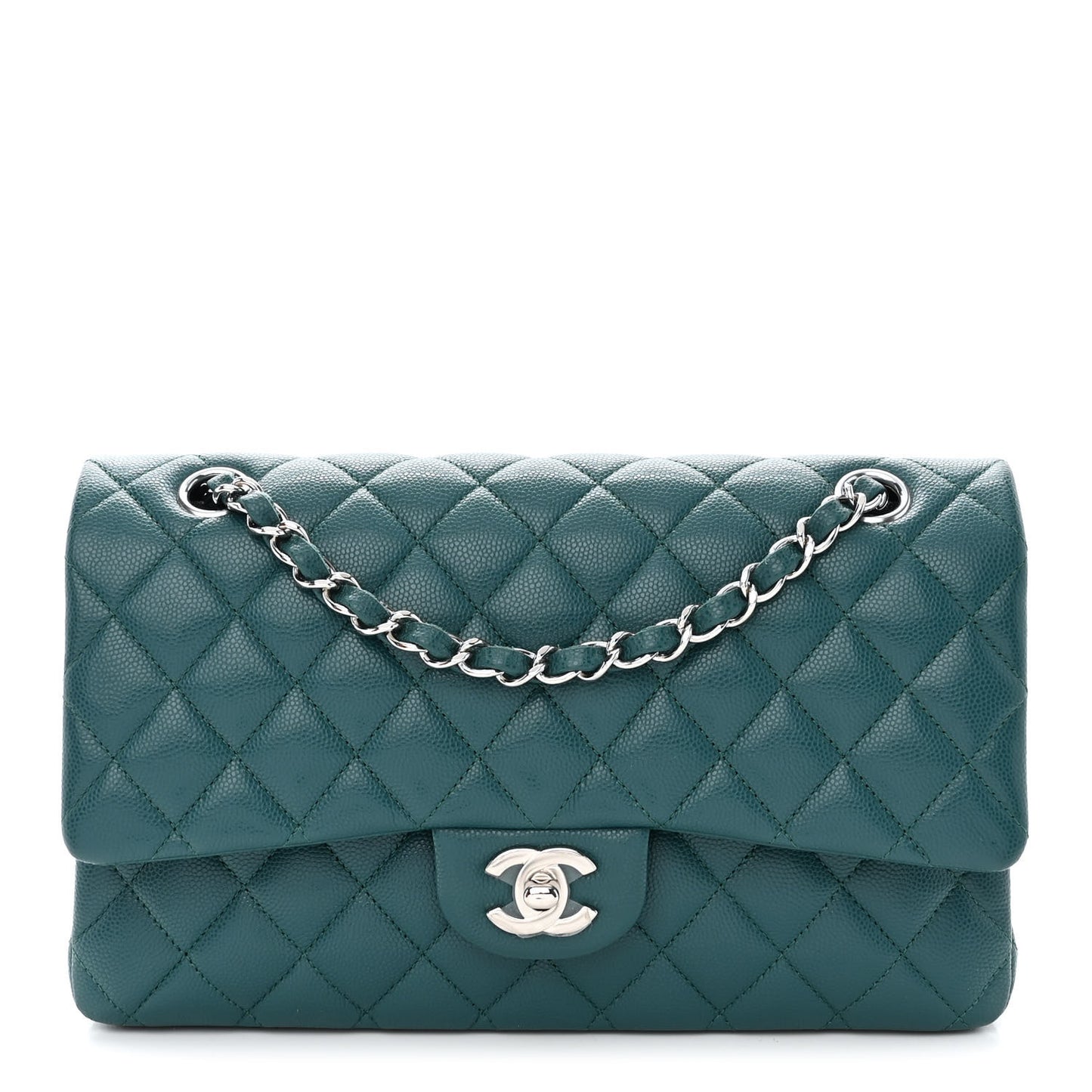 Caviar Quilted Medium Double Flap Dark Turquoise