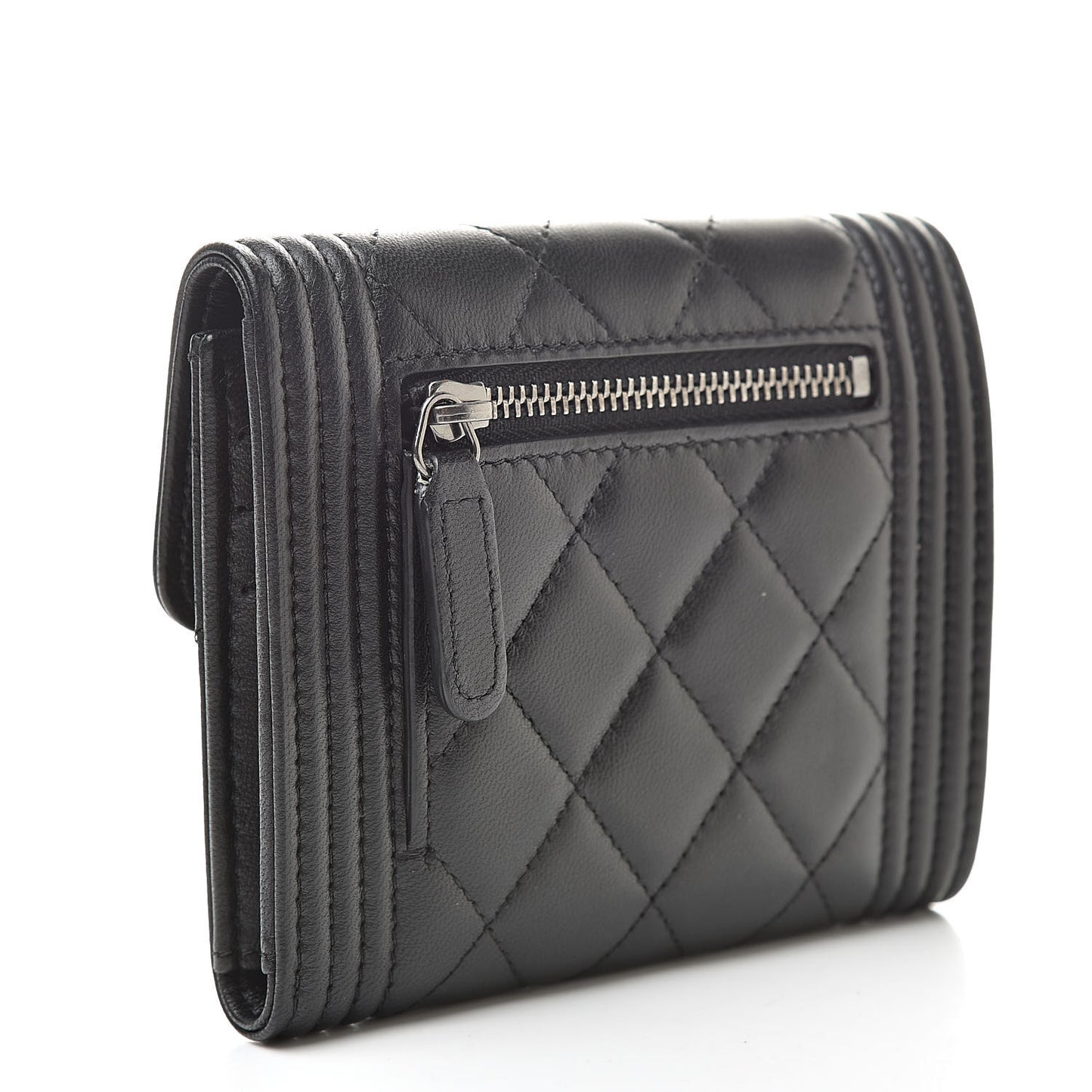 Lambskin Quilted Compact Boy Wallet Black