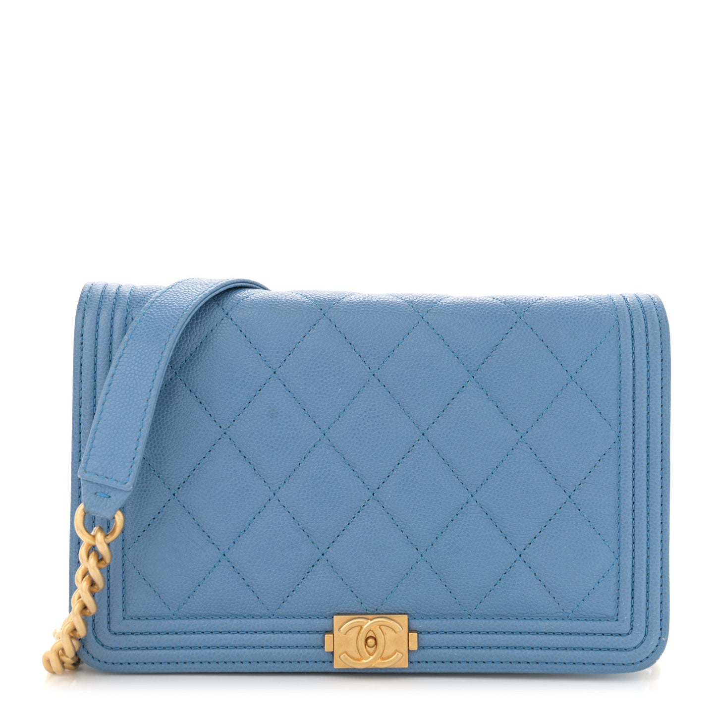 Caviar Quilted Boy Wallet On Chain WOC Blue