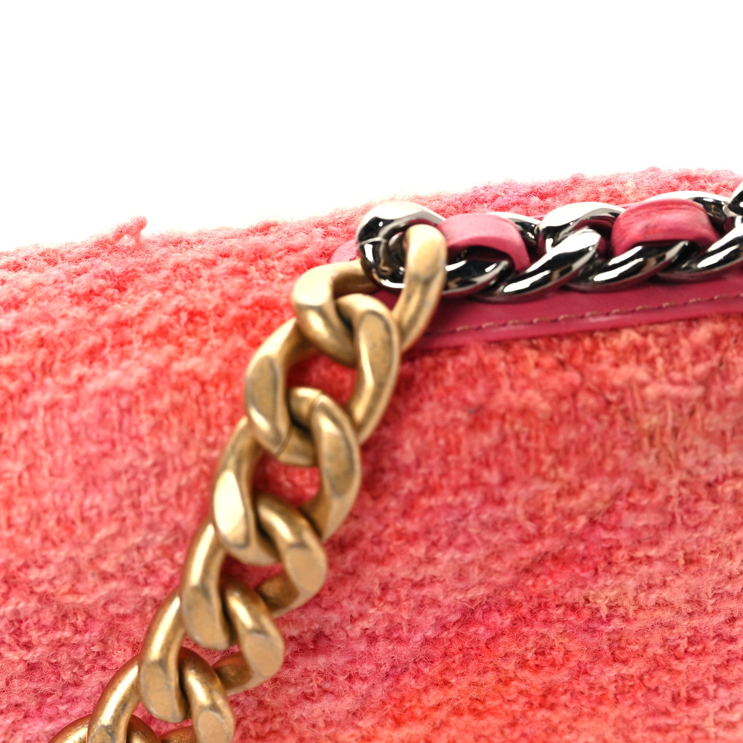 Chanel Wool Tweed Lambskin Quilted Chanel 19 Wallet On Chain WOC Coral Pink 12 of 13
