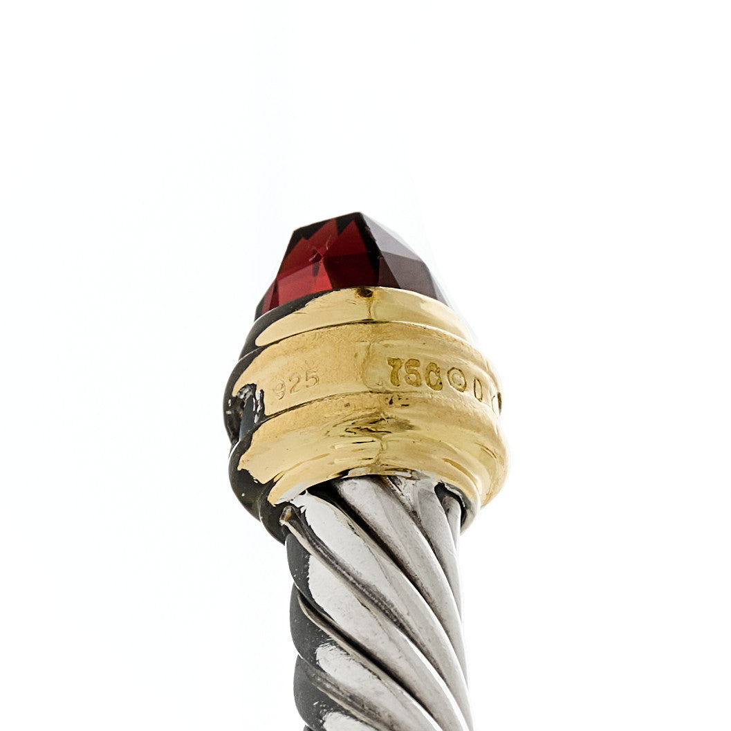 David Yurman Sterling Silver 18K Yellow Gold Diamond Garnet 5mm Cable Classics Bracelet 3 of 3