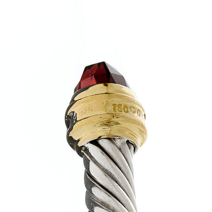 David Yurman Sterling Silver 18K Yellow Gold Diamond Garnet 5mm Cable Classics Bracelet 3 of 3