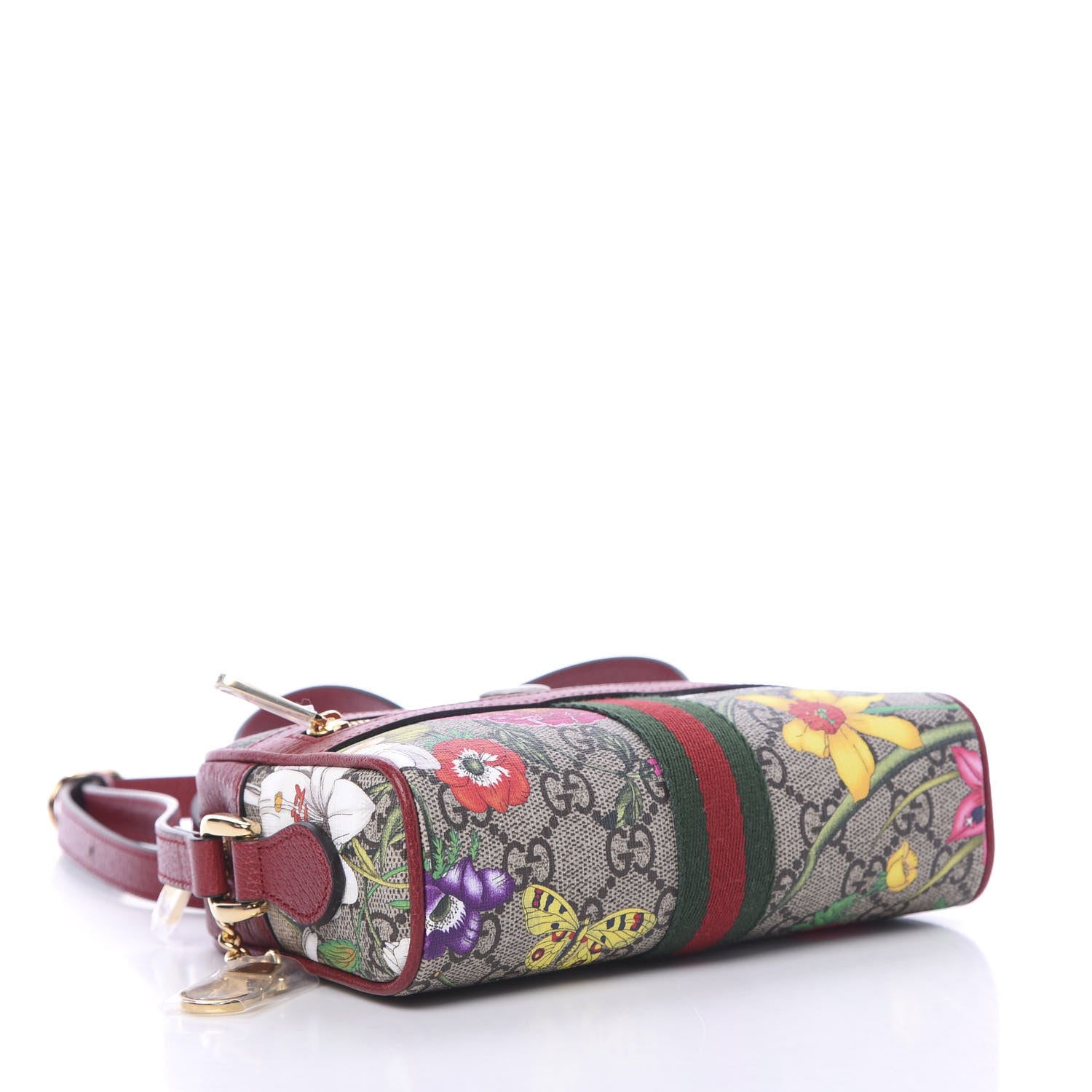 Gucci GG Supreme Monogram Flora Web Mini Ophidia Shoulder Bag Red 3 of 10