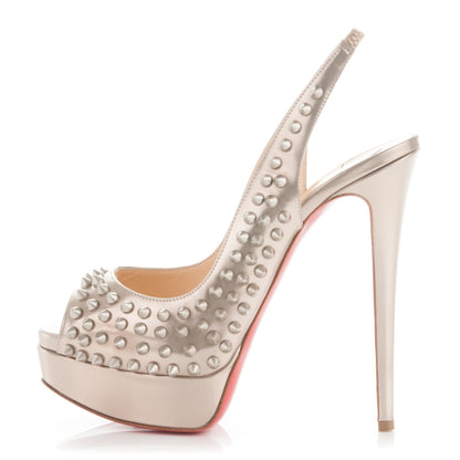 Christian Louboutin Specchio Lady Peep Sling Spikes 150 Pumps 37 Beige 1 of 5