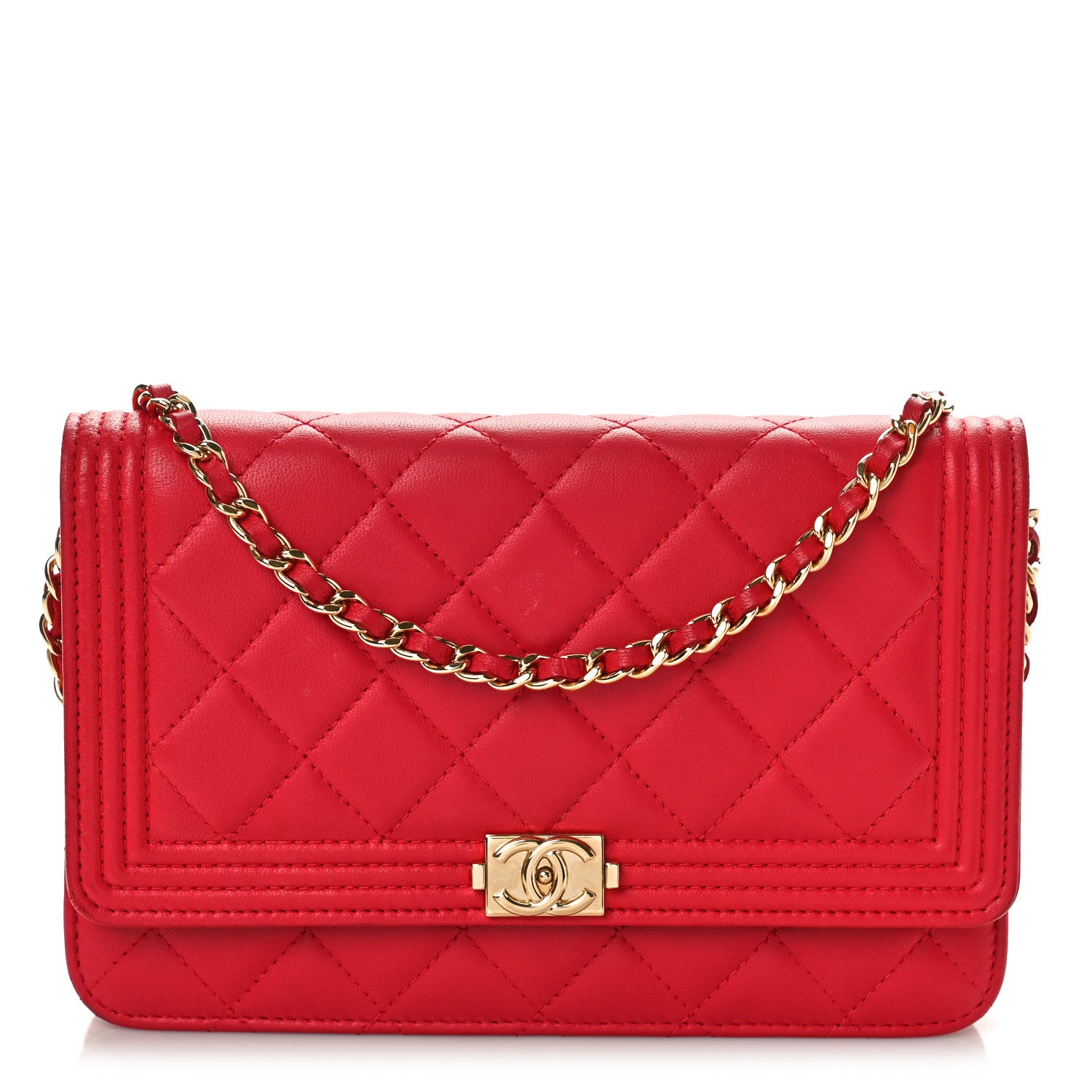 Chanel Lambskin Quilted Boy Wallet On Chain WOC Red 1 of 13
