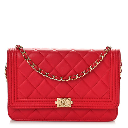 Chanel Lambskin Quilted Boy Wallet On Chain WOC Red 1 of 13