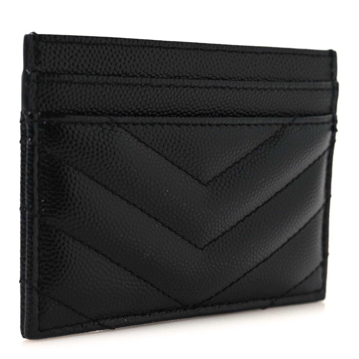 Saint Laurent Grain De Poudre Matelasse Chevron Monogram Credit Card Case Black 3 of 8