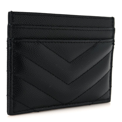 Saint Laurent Grain De Poudre Matelasse Chevron Monogram Credit Card Case Black 3 of 8