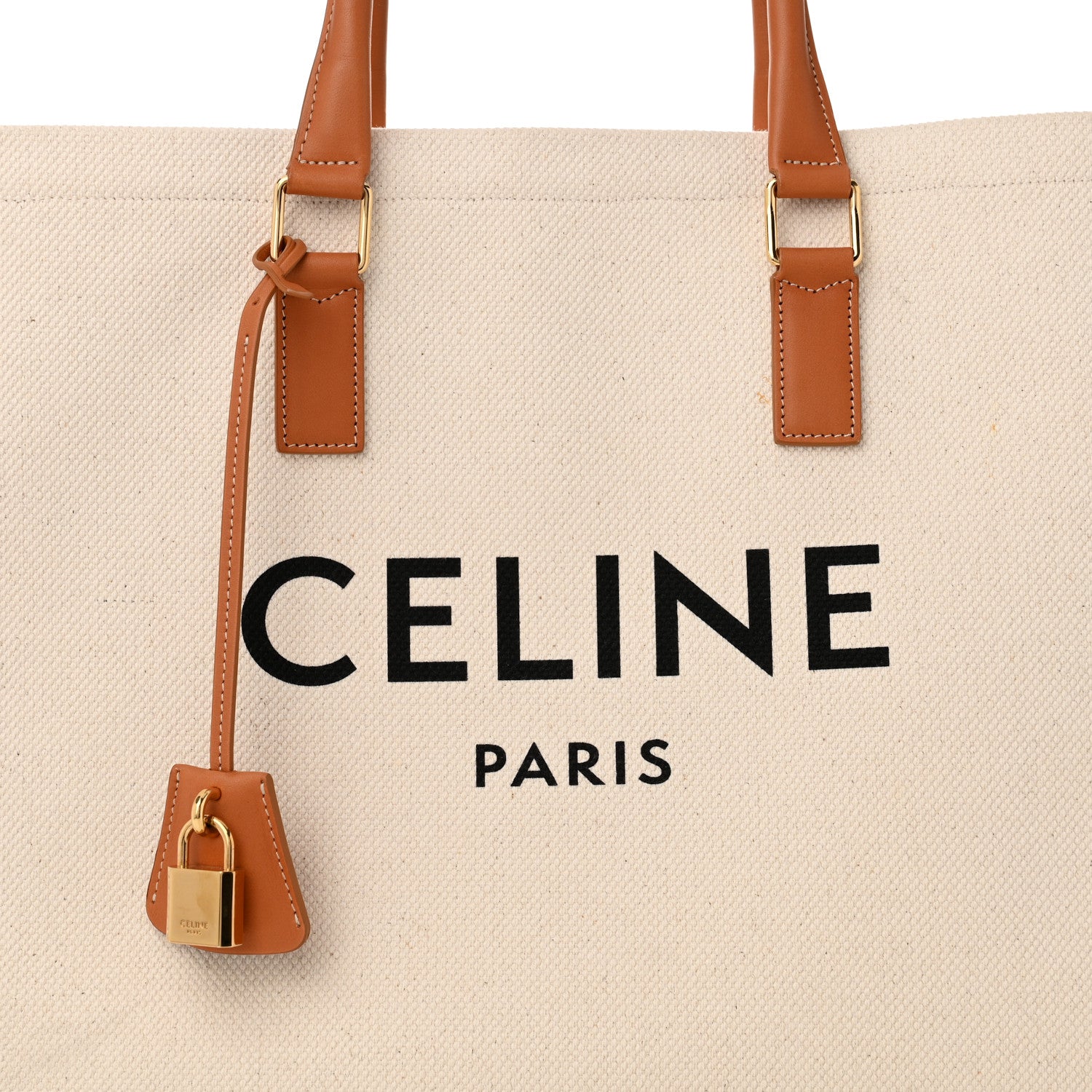 Celine Canvas Calfskin Logo Print Horizontal Cabas Natural Tan 9 of 13