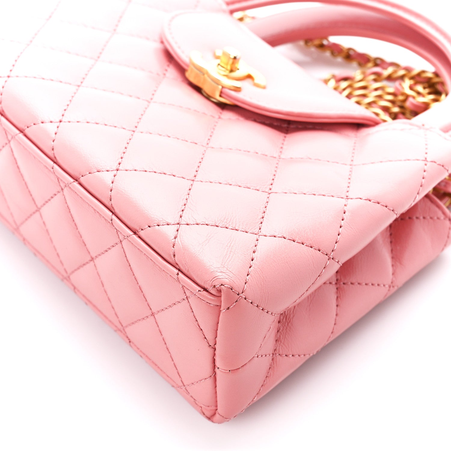 Chanel Shiny Aged Calfskin Quilted Nano Kelly Shopper Coral Pink 10 of 11