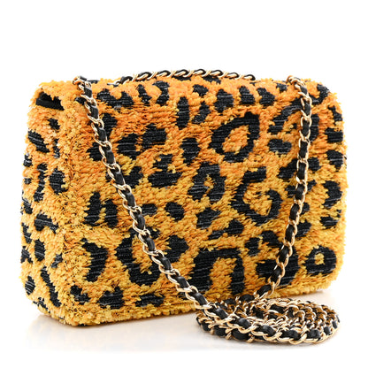 Chanel Sequin Mixed Fibers Leopard Print Mini Rectangular Flap Black Orange 3 of 11
