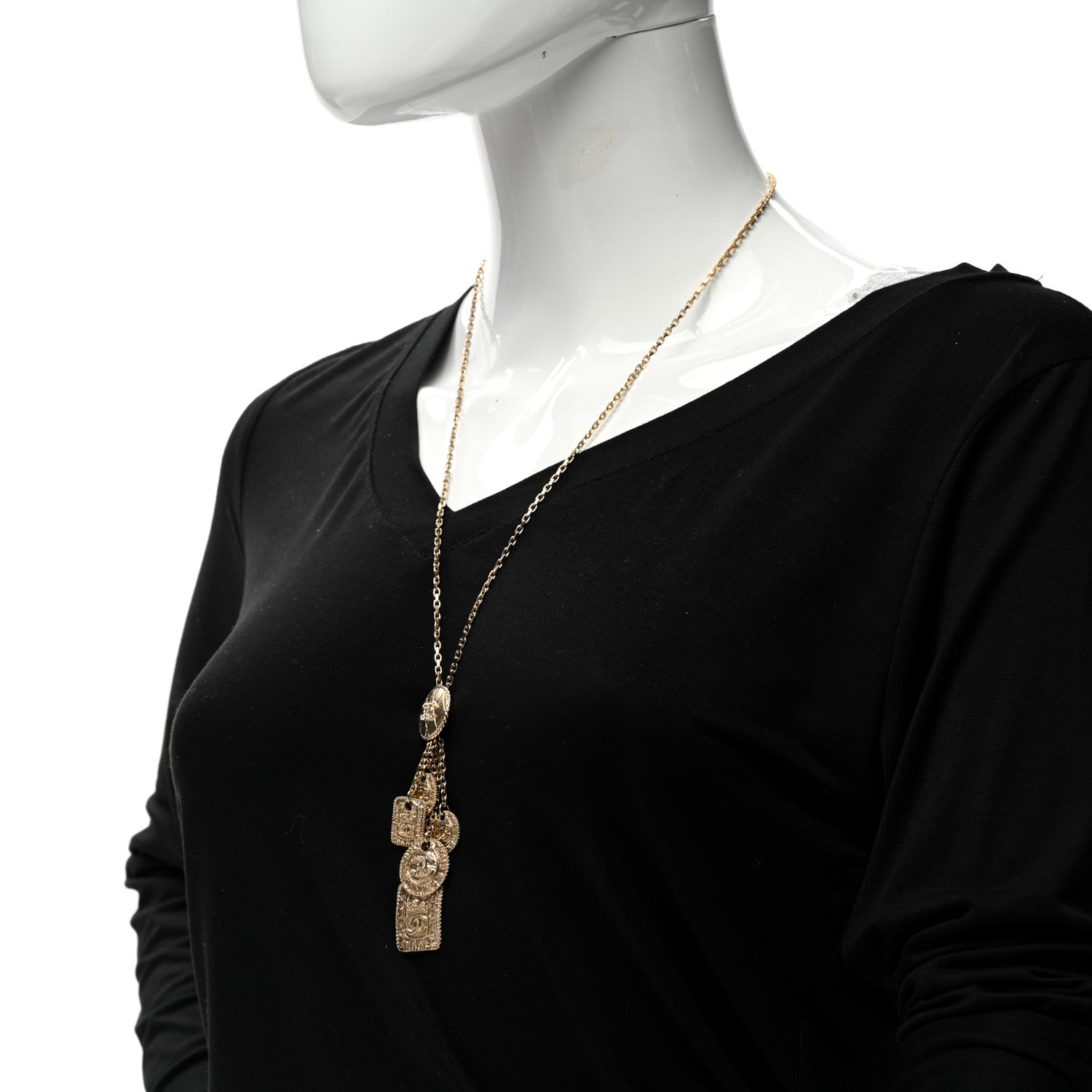 Chanel Crystal CC Medallion Charms Necklace Gold 2 of 6