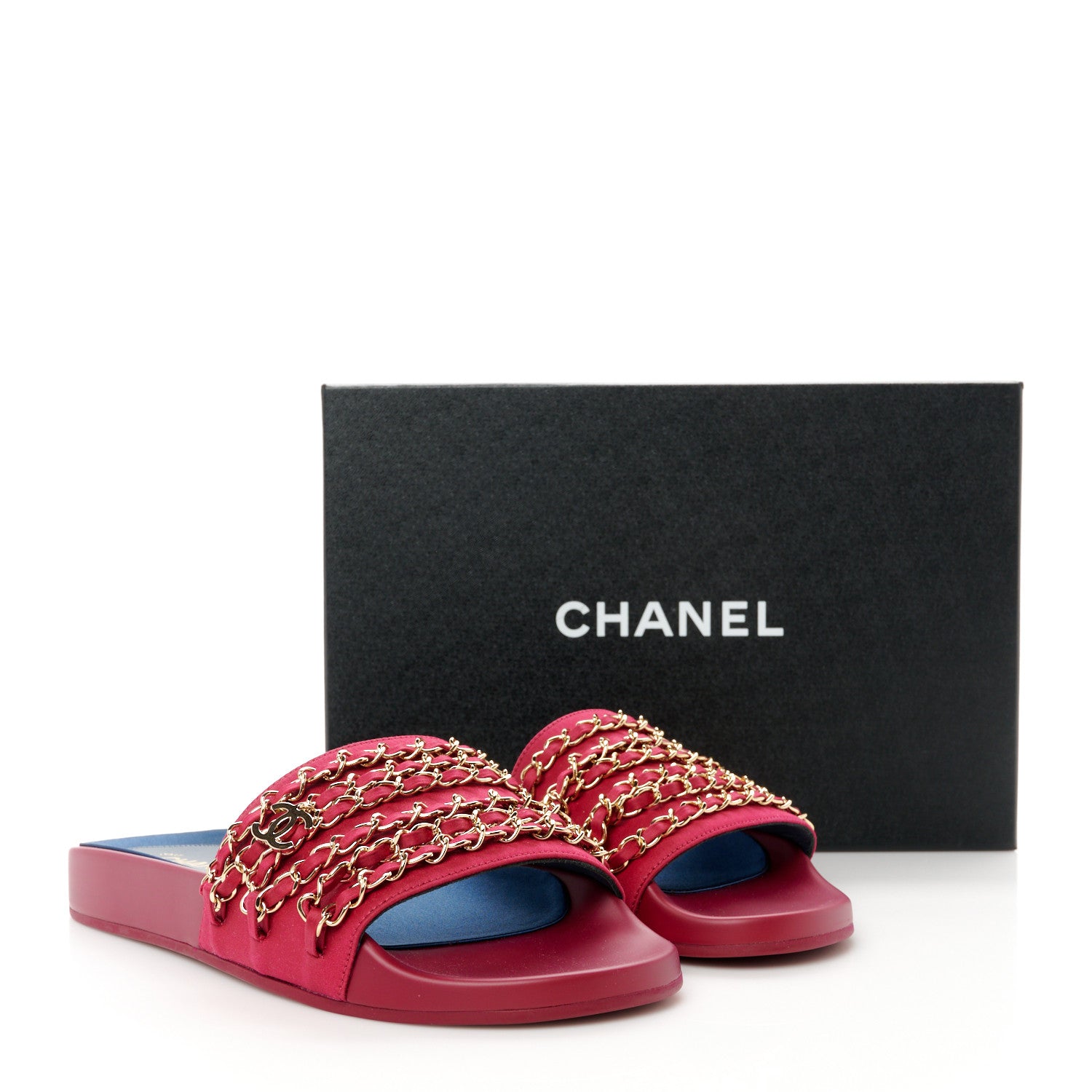 Chanel Satin Chain Flat Sandals 40 Dark Fuchsia 9 of 9