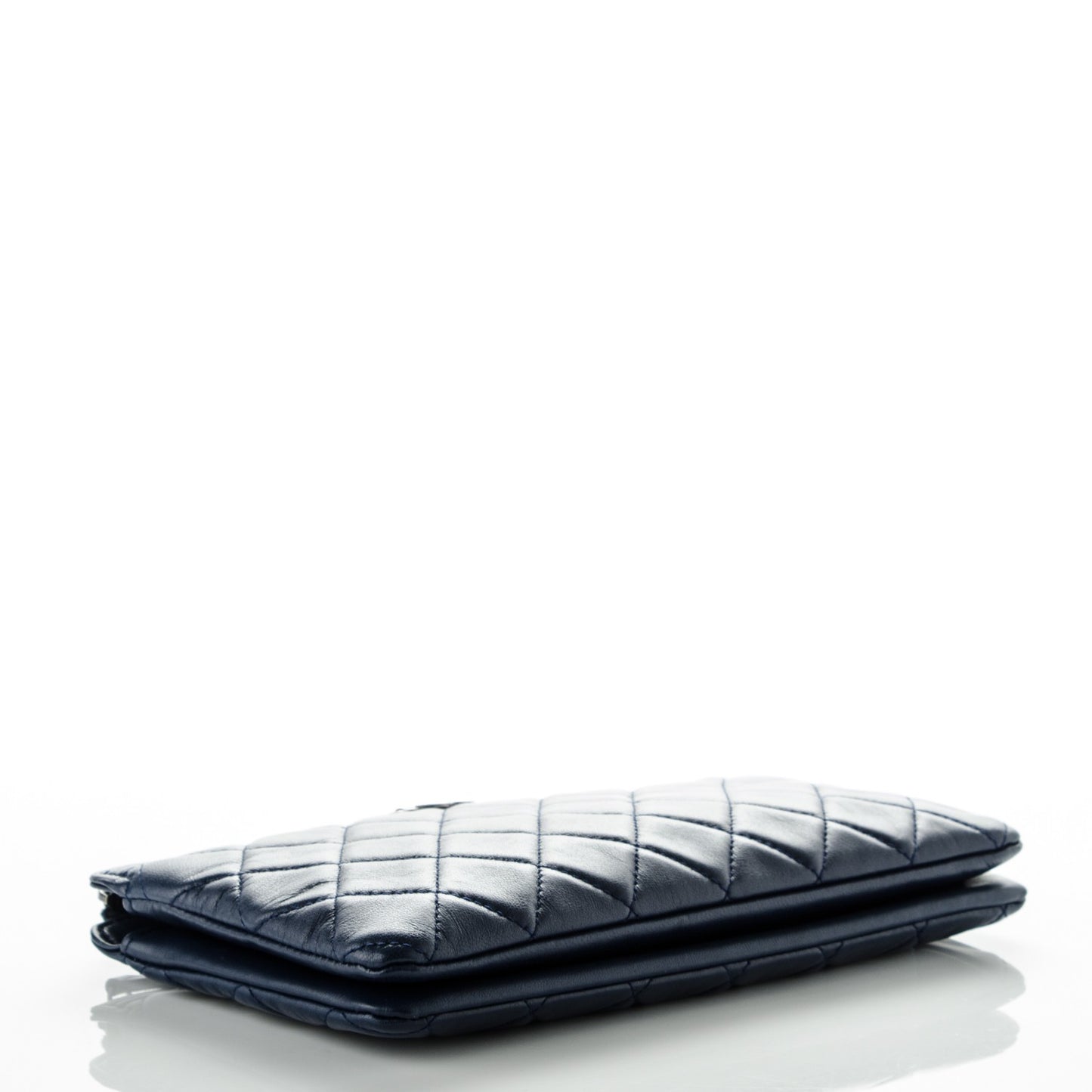 Lambskin Quilted Small Zipped Boy Clutch Navy