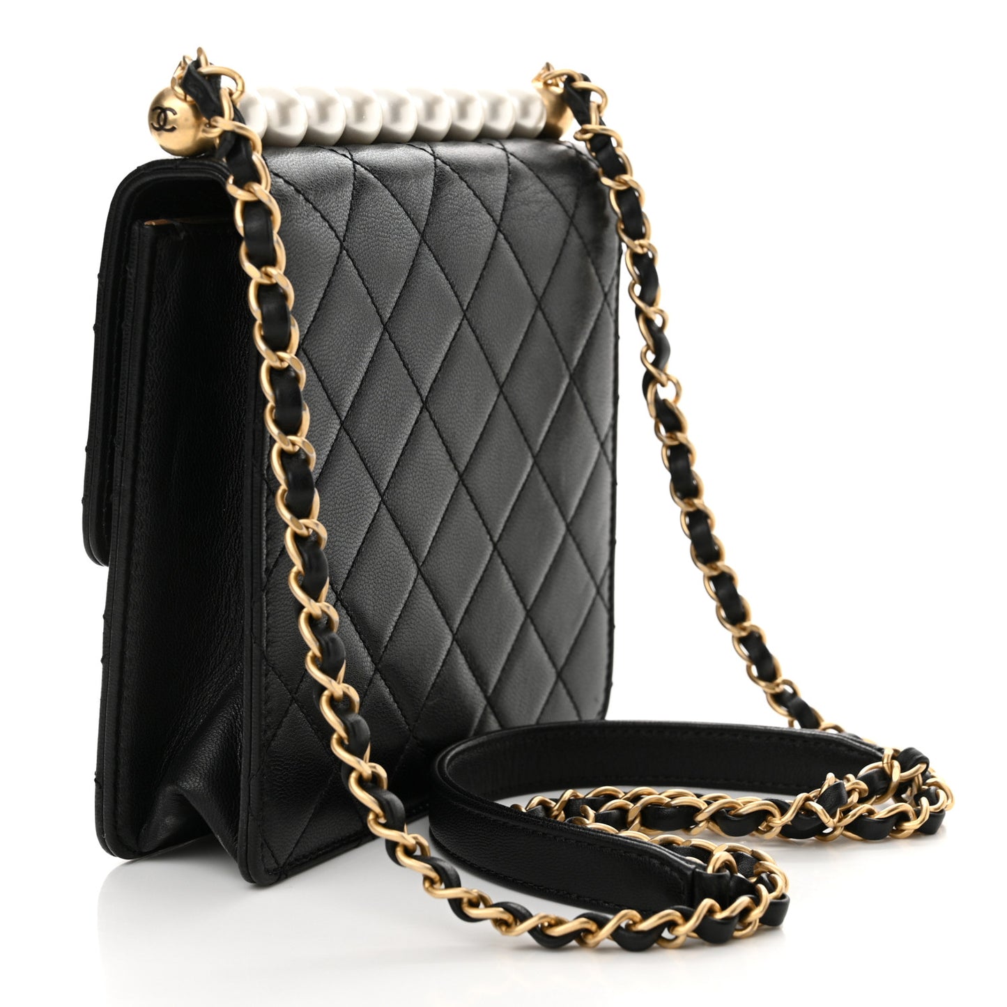Lambskin Quilted Chic Pearls Flap Black