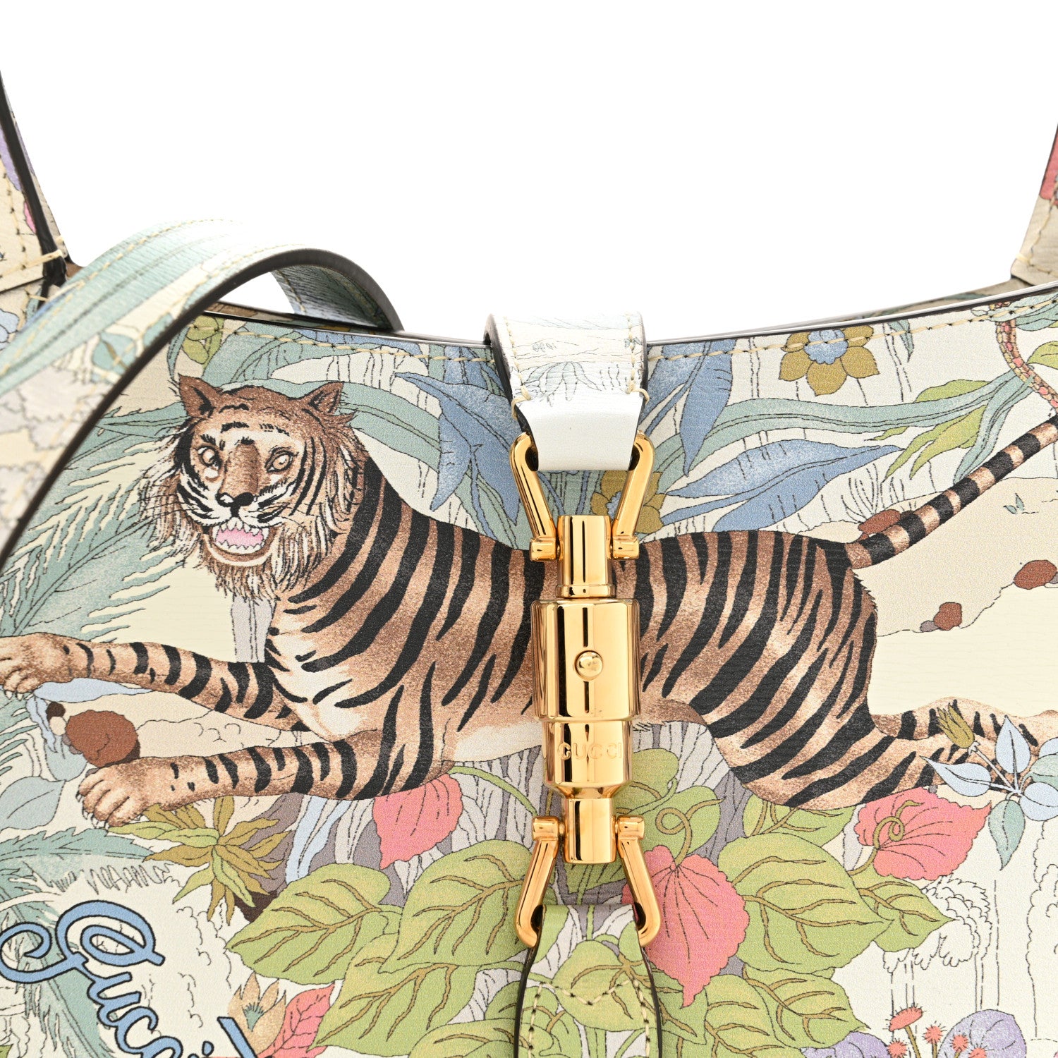 Gucci New Shangai Calfskin Tiger Savanah Small Jackie 1961 Hobo Chalky White Multicolor 8 of 11