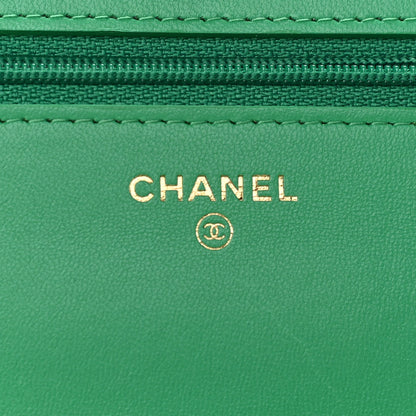 Chanel Lambskin Quilted Wallet On Chain WOC Green 5 of 12