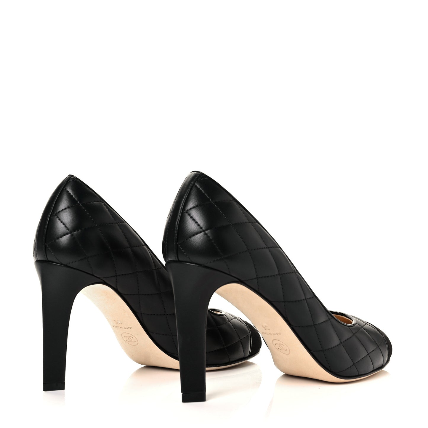 Lambskin Suede Quilted Cap Toe Pumps 38 Black