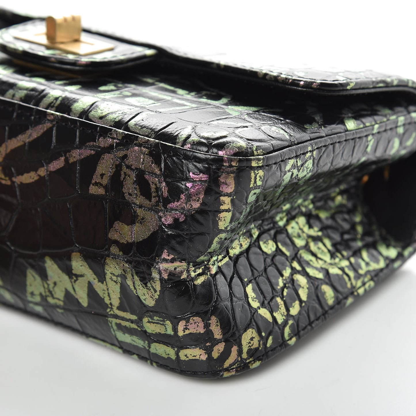 Calfskin Crocodile Embossed Graffiti 2.55 Mini Cocodile Reissue Flap Black Pink