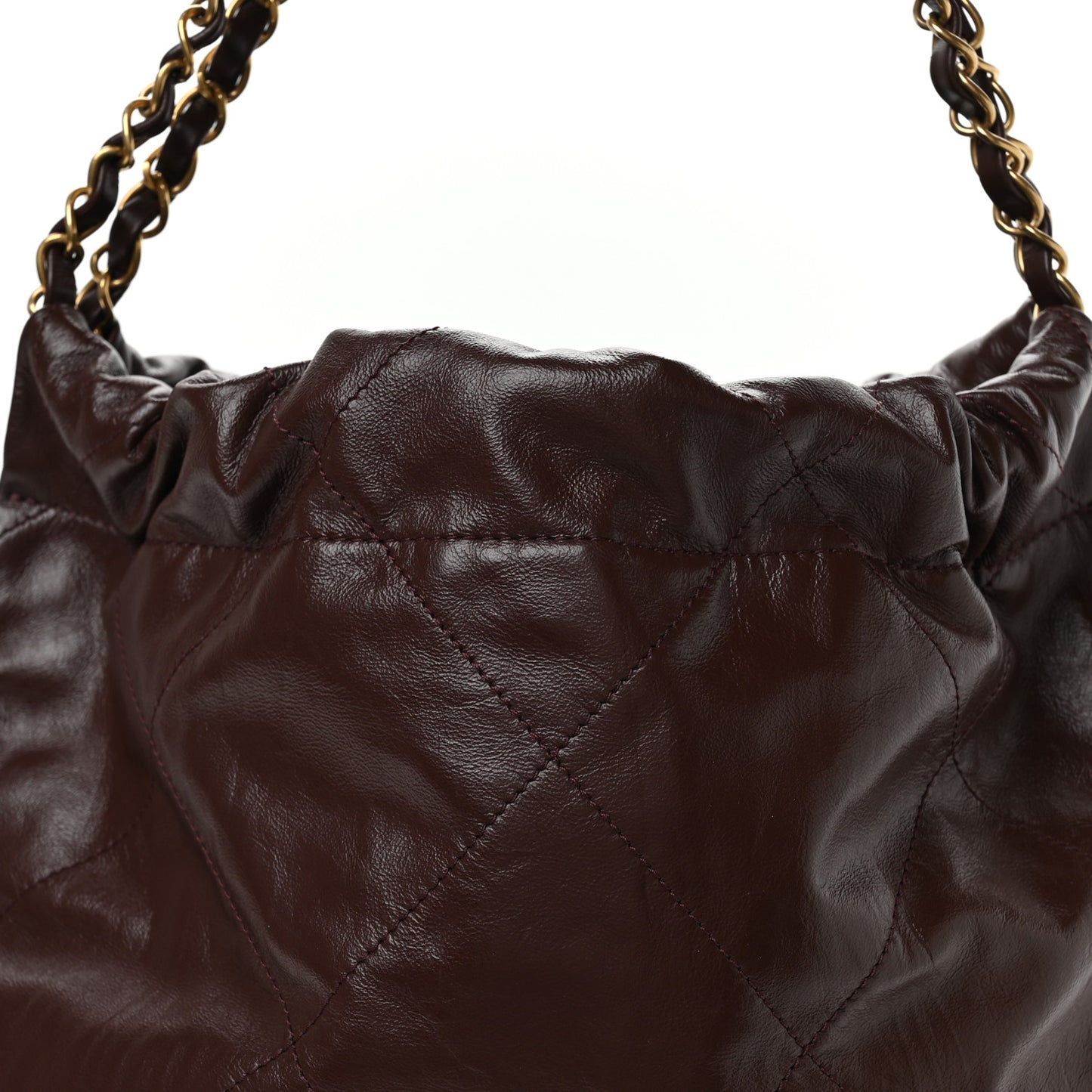 Shiny Calfskin Quilted Small Chanel 22 Dark Brown