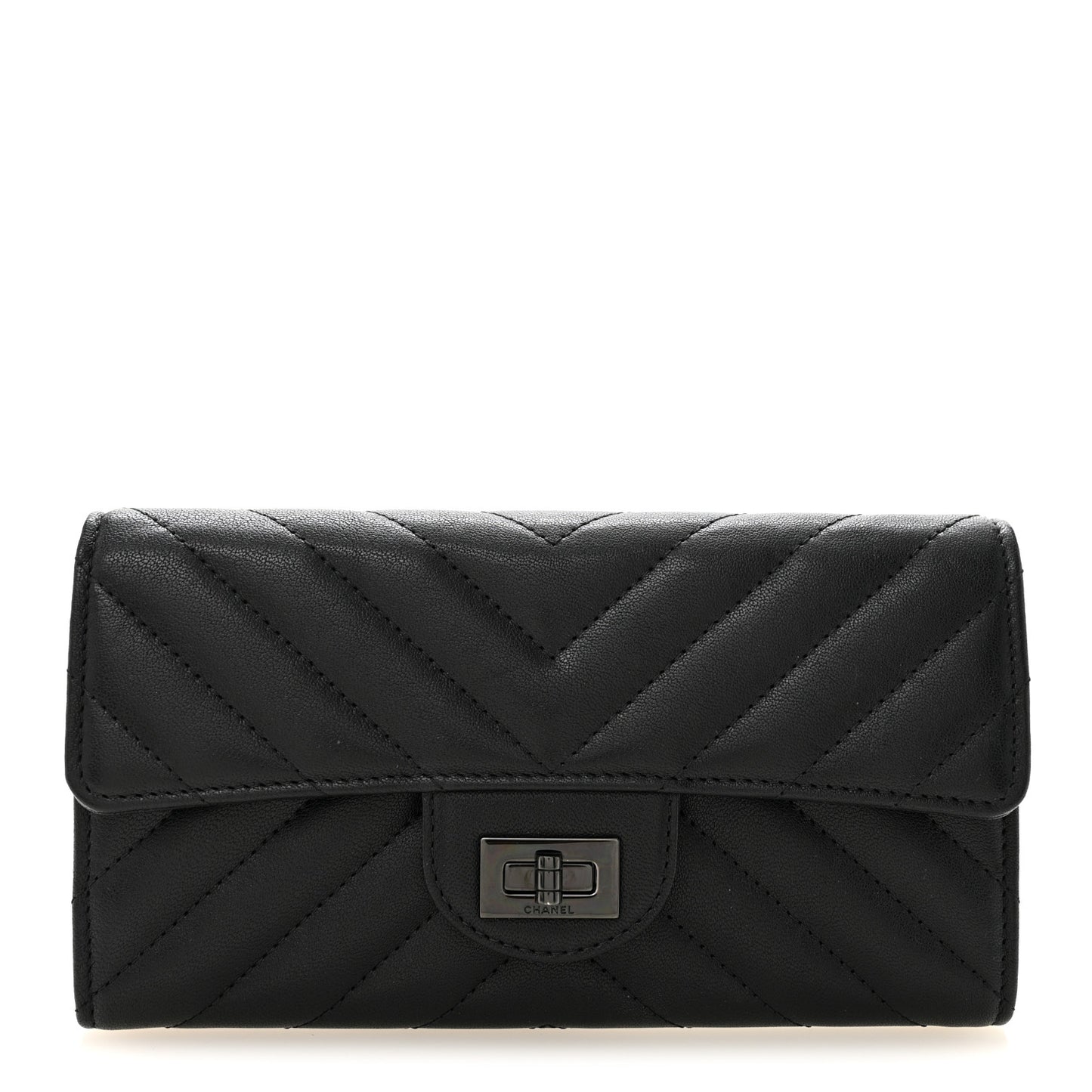 Sheepskin Chevron Quilted Reissue Large Gusset Flap Wallet So Black