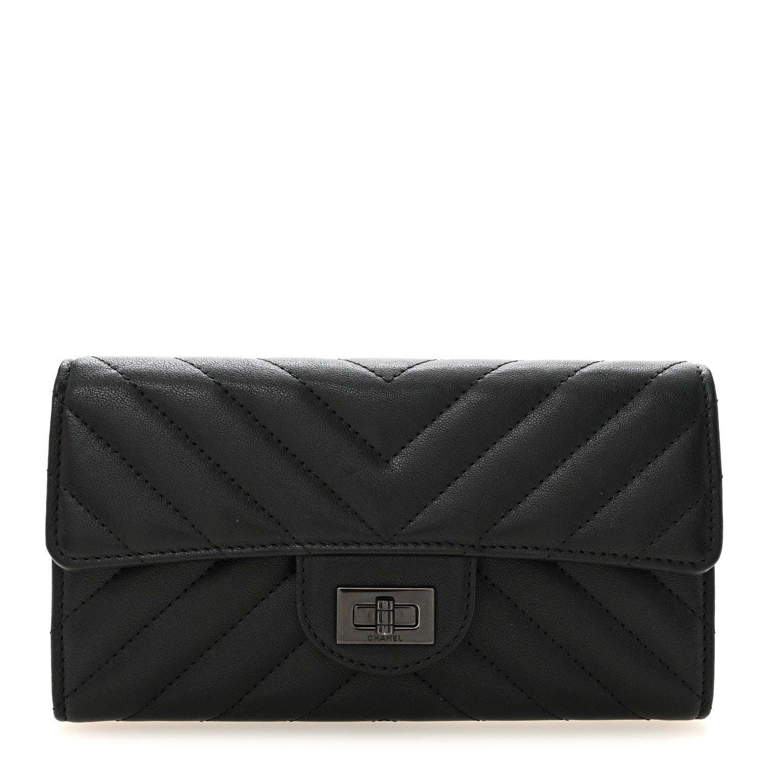 Chanel Sheepskin Chevron Quilted Reissue Large Gusset Flap Wallet So Black 1 of 10