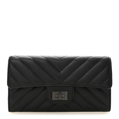 Chanel Sheepskin Chevron Quilted Reissue Large Gusset Flap Wallet So Black 1 of 10