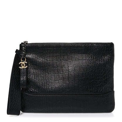 Chanel Calfskin Crocodile Embossed Quilted Medium Gabrielle Cosmetic Case Black 1 of 7