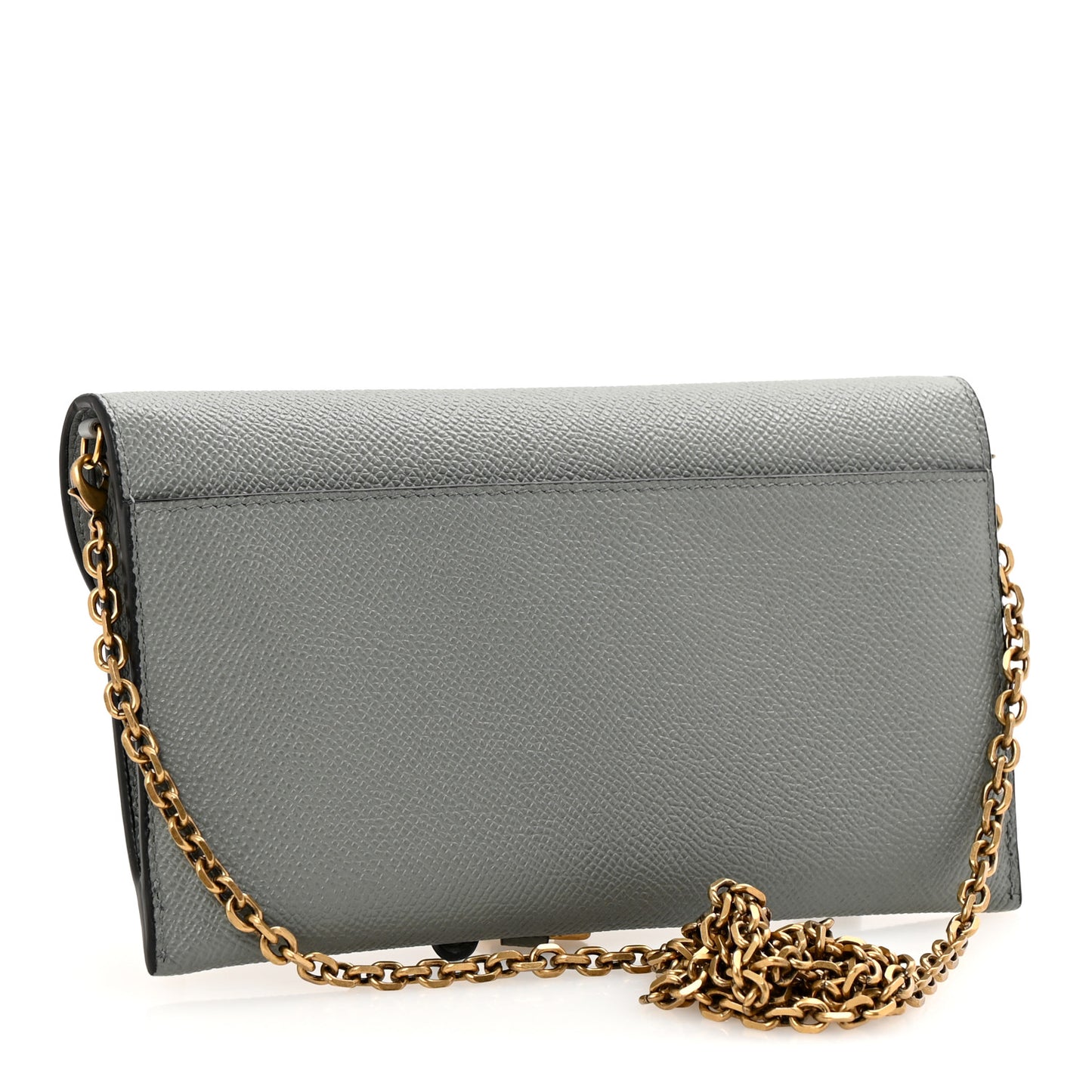 Grained Calfskin Saddle Chain Wallet Pouch Grey Stone