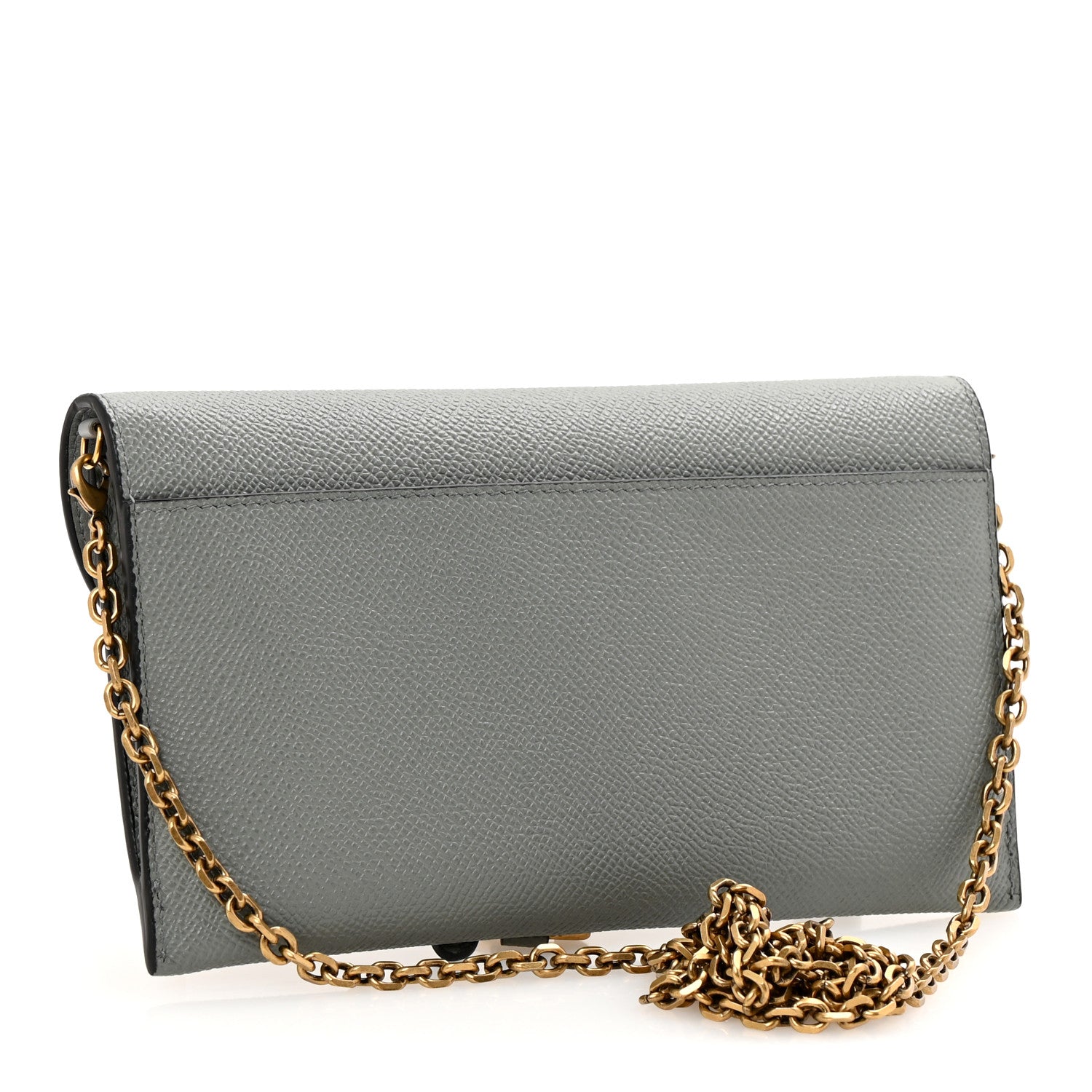 Christian Dior Grained Calfskin Saddle Chain Wallet Pouch Grey Stone 4 of 12
