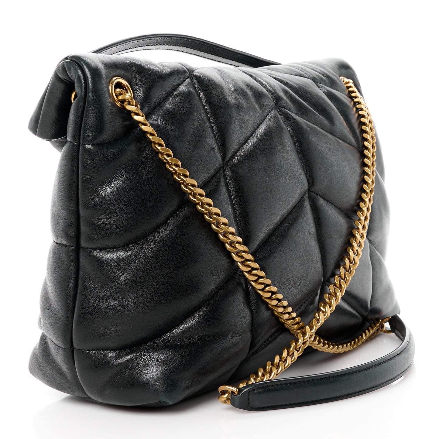 Lambskin Quilted Medium Loulou Puffer Monogram Chain Satchel Dark Leaf