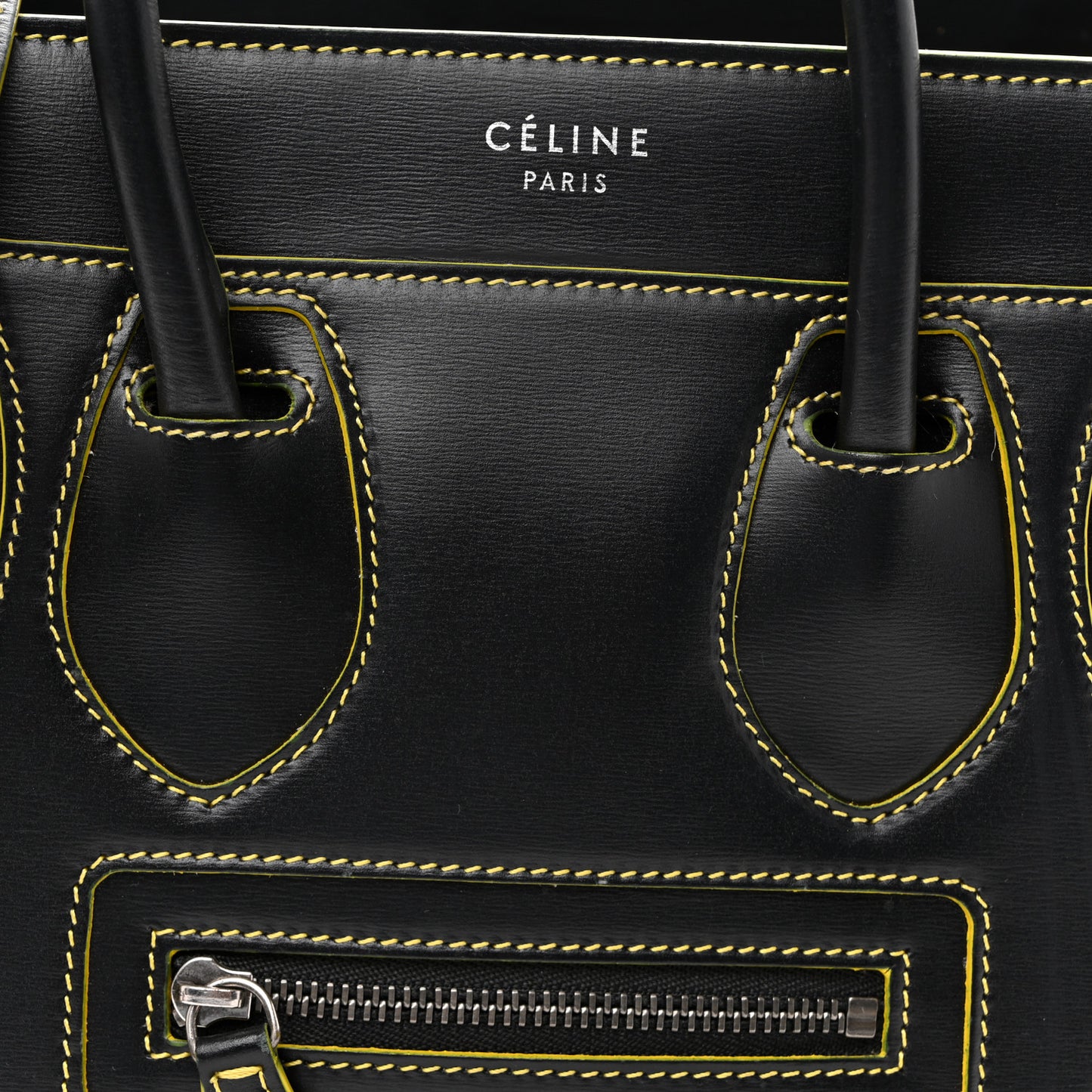 Satin Calfskin Nano Debossed Luggage Black Yellow