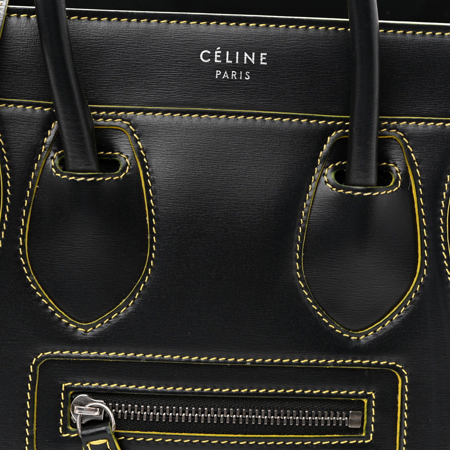 Celine Satin Calfskin Nano Debossed Luggage Black Yellow 7 of 13